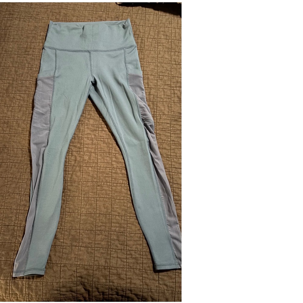 Fabletics PowerHold Leggings with‎ Pockets High Waisted Athletic Blue Gray